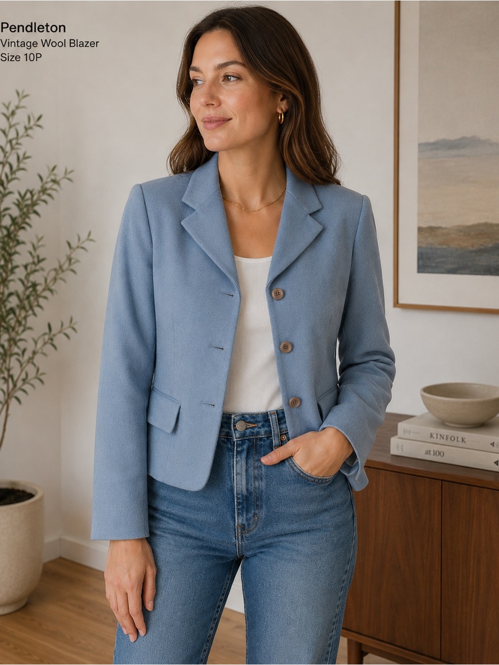 Pendleton 100% Virgin Wool Petite Blazer – Made in USA – Size 10P – Light Blue